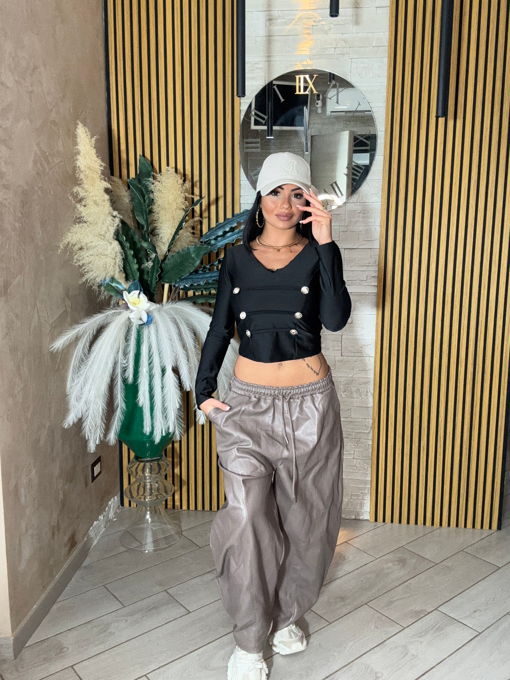 Pantalone ecopelle bubble