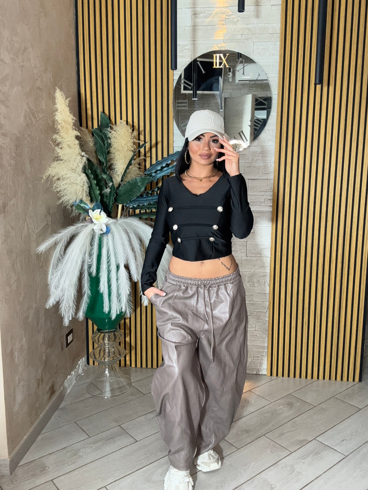 Pantalone ecopelle bubble